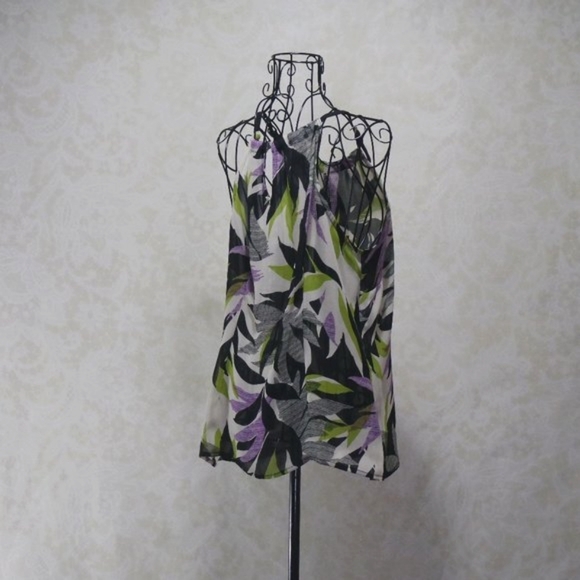 WORTHINGTON Tropical Sleeveless Semi Sheer Dressy Tank Blouse - Picture 7 of 16